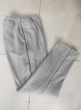 订做中小学生加绒加厚校服裤冬季浅灰色加一根藏蓝色细条杠运动裤