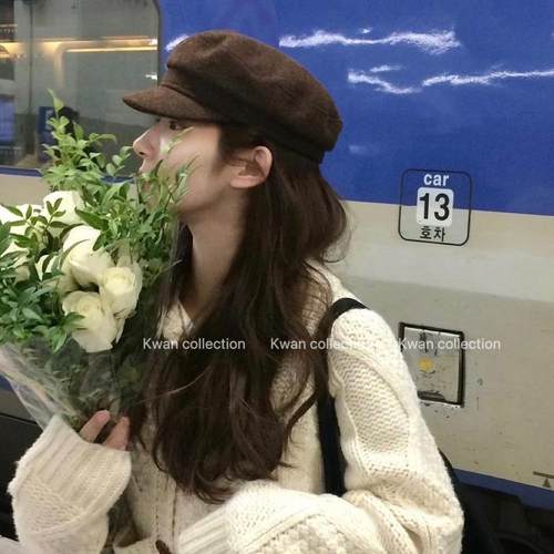 黑色羊呢英伦复古报童帽八角帽