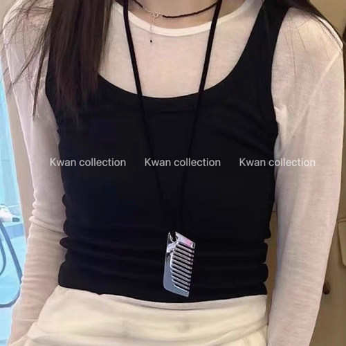 向日葵欧尼同款银色梳子吊坠项链