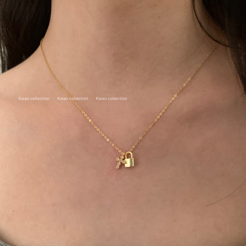 韩系十字架锁扣吊坠项链925纯银