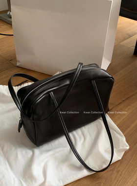 KWAN韩国小众设计真皮保龄球包女极简风大容量通勤单肩包2025新款