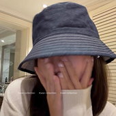 KWAN双面戴韩版 深蓝色牛仔渔夫帽春夏气质遮阳百搭米色帽子女新款