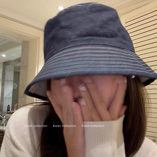 韩版双面米色牛仔渔夫帽百搭遮阳