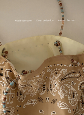 KWAN腰果花图腾方巾包花少明星同款双面背大容量度假风单肩托特包