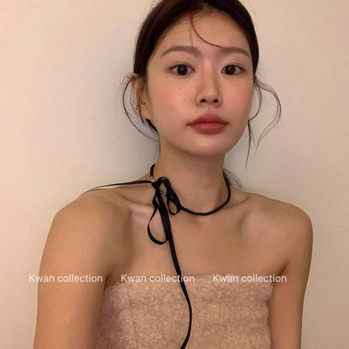 韩国串珠丝带蝴蝶结项链甜酷辣妹