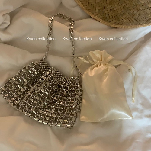 韩版复古金属银色单肩斜挎包女