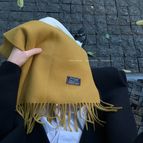 韩国ins芥末黄纯羊毛围巾
