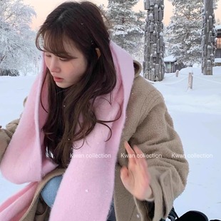 新款 嫩粉色流苏围巾女秋冬季 保暖披肩围脖 nice同款 KWAN韩代about