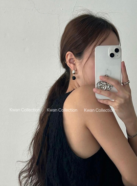 KWAN黑玛瑙圆球耳钉mone同款lebleu韩国小众简约法式高级感耳环