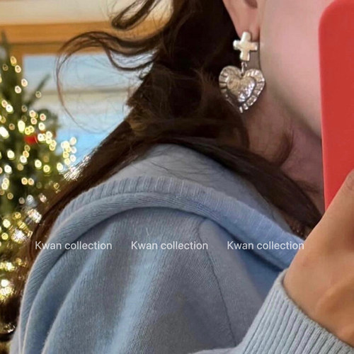 mone同款不对称十字架爱心耳钉