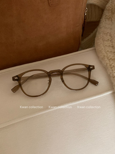 复古茶色平光镜镜框超轻显脸小