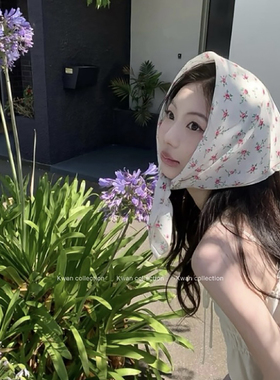KWAN韩系白色小碎花丝巾女田园小清新百搭小方巾头巾发带2026新款