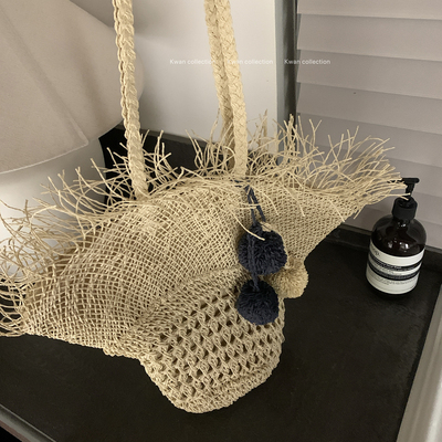 法式复古扇形草编包小众单肩包
