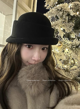 KWAN法式复古赫本风羊毛礼帽名媛留洋大小姐千金帽子女秋冬新款