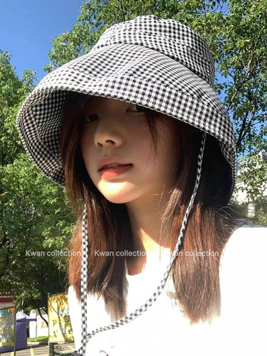 韩版千鸟格子渔夫帽遮阳百搭夏季