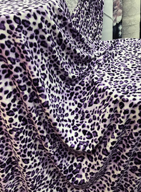 紫色小豹纹印花牛奶丝面料 四面弹力布料 连衣裙瑜珈裤子服装舞蹈