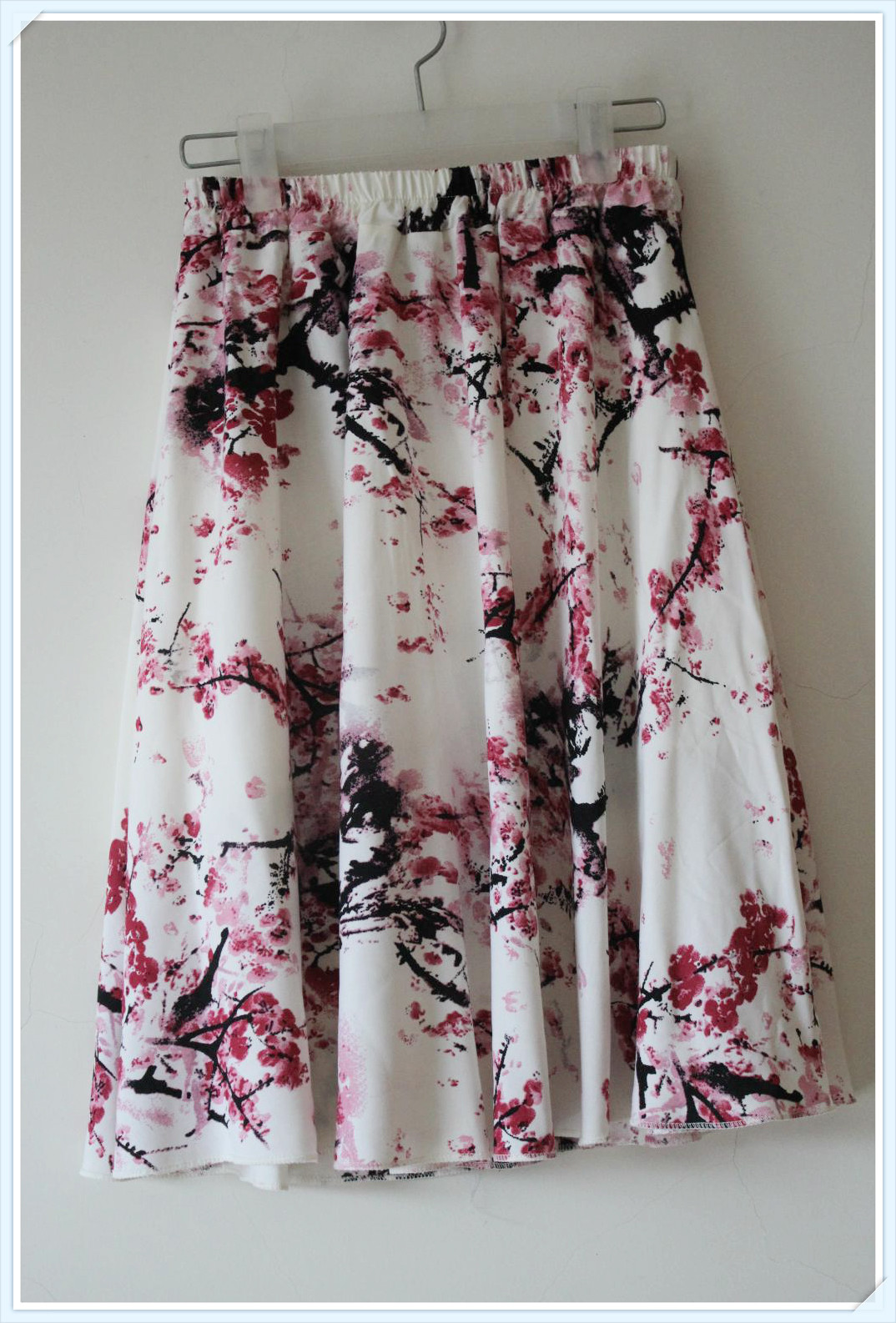 夏季人造棉女裙 纯棉短裙 印花半身裙 自然腰优雅裙子 棉绸大摆裙