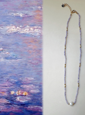 Little joys「莫奈睡莲」紫色天然石珍珠项链小众甜美秀气锁骨链