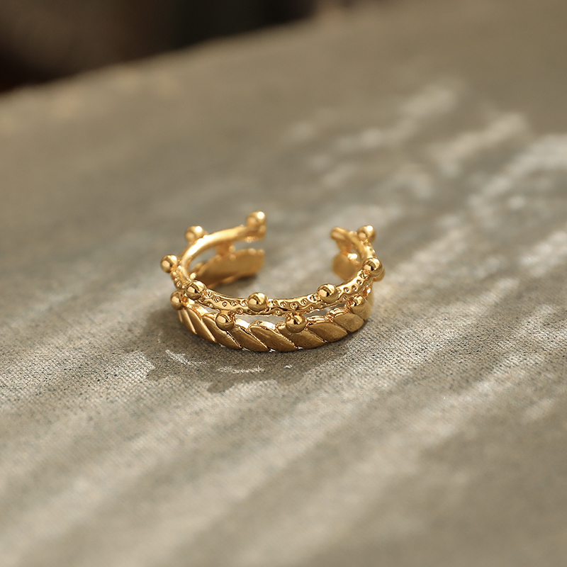 皇冠开口叠戴戒指女可调节麻花双层指环法式复古高级感小众设计潮