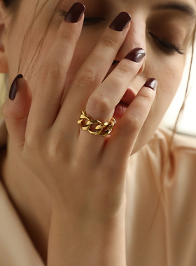 金属粗链条戒指女镂空个性高级感