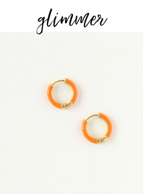 美国热牌madewell出口y单铜镀金橙色珐琅彩圈圈耳环ins风法式耳饰