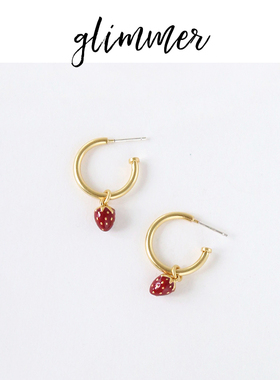 美国热牌madewell外贸y单镀金珐琅彩红色草莓耳环ins法式复古耳饰