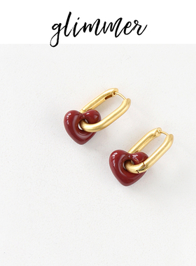 美国热牌madewell外贸y单镀金珐琅彩红色爱心耳环ins法式复古耳饰
