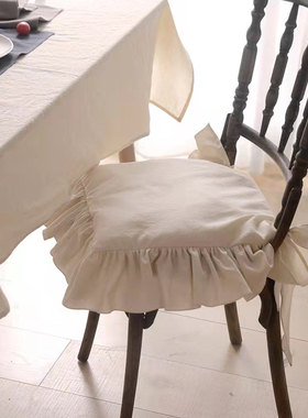 外贸法式椅垫美式餐椅坐垫纯棉可拆洗全棉花边绑带布艺椅子垫5CM