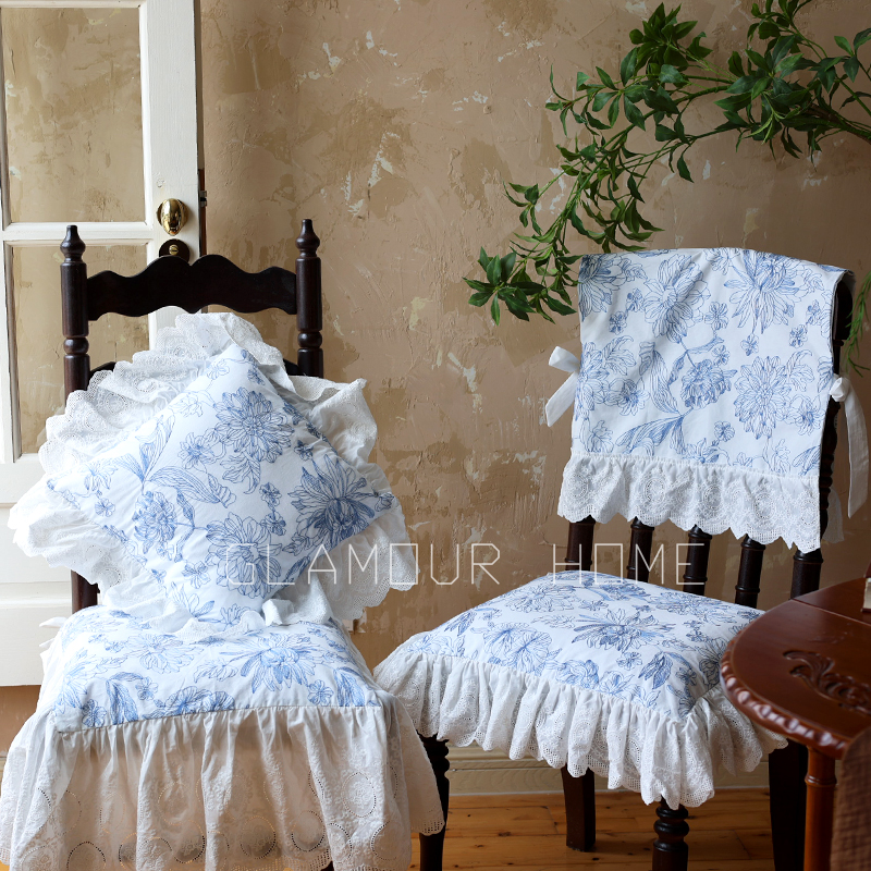 法式刺绣荷叶边坐垫纯棉可拆法式