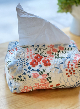 重工刺绣纸巾袋客厅餐巾盒车载布艺抽纸收纳袋双层立体皆川明风