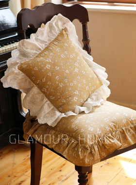 纯棉椅子坐垫法式荷叶边少女韩式复古花边碎花餐椅垫子带芯可拆洗