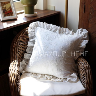 双面重工刺绣花边抱枕靠枕腰枕沙发客厅凳子椅子法式复古荷叶边枕