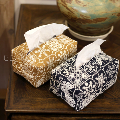 刺绣布艺抽纸袋纸巾盒小花砖图