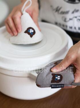 刺绣猫咪防烫锅帽三角隔热锅耳套铸铁珐琅锅盖垫加厚手工布艺加棉