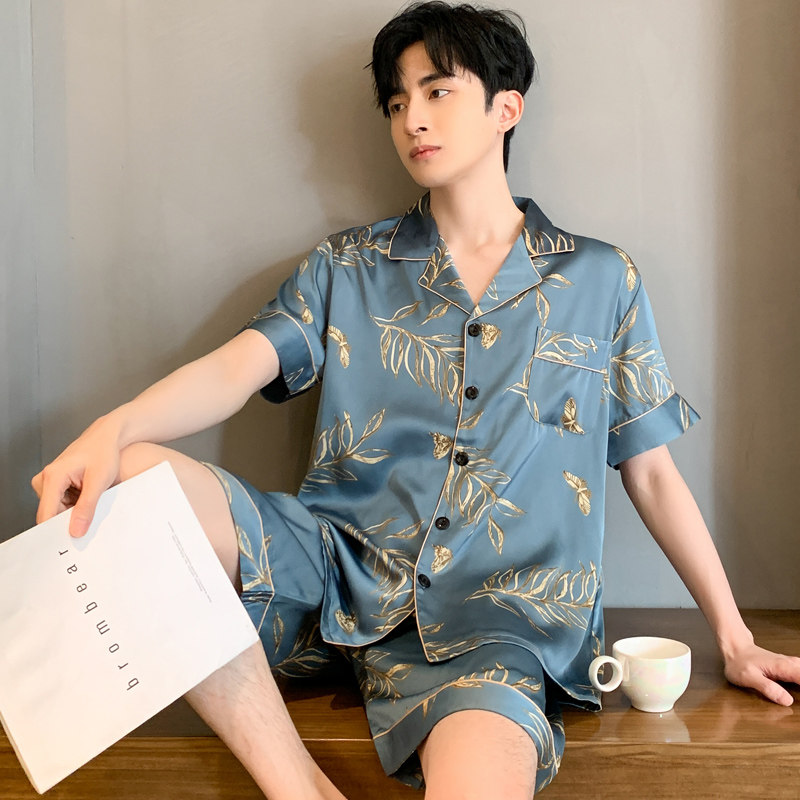 睡衣男士冰丝夏季短袖男款短裤夏天套装春夏款男生薄款丝绸家居服