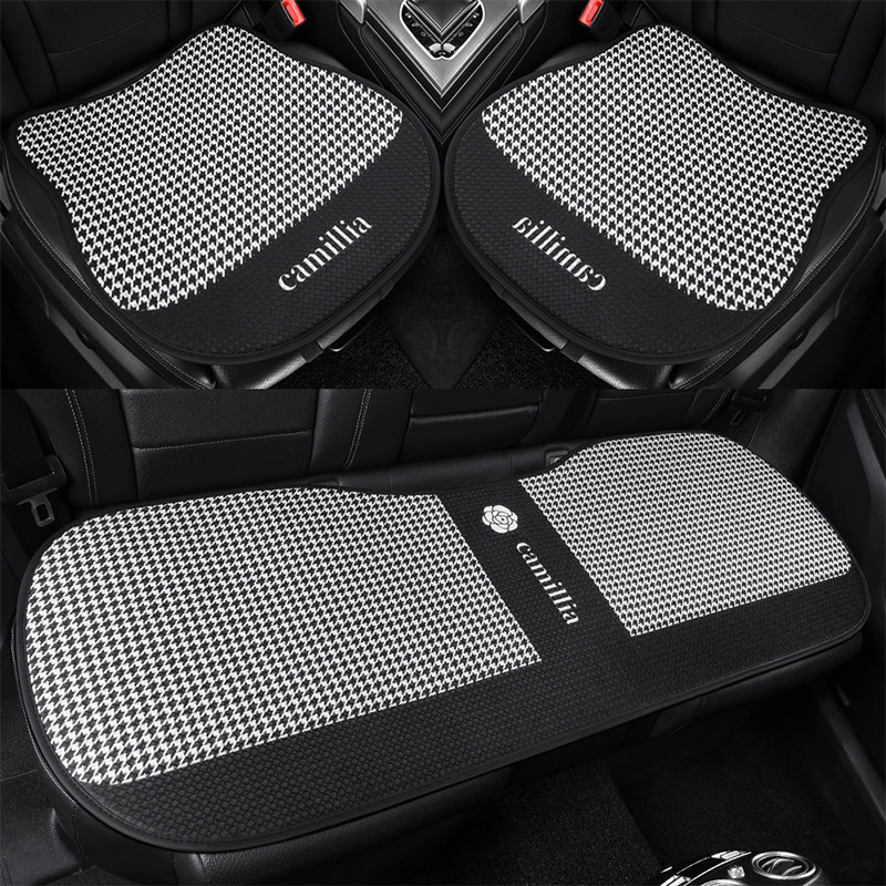 千鸟格汽车坐垫单片夏季女可爱无靠背三件套四季通用后排座垫座套