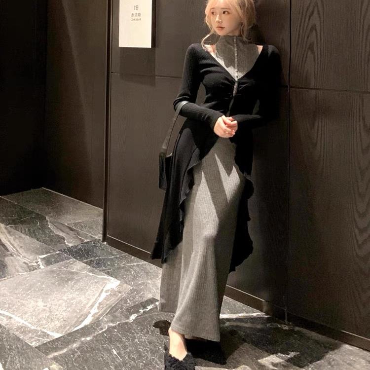 新中式旗袍针织连衣裙女