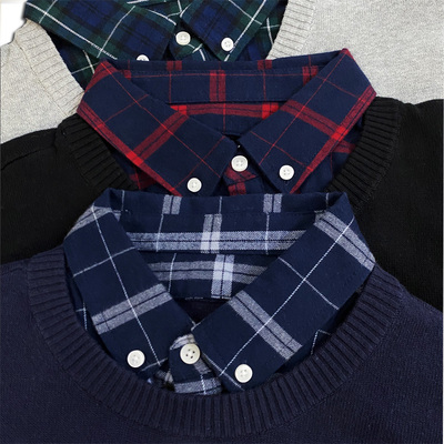 班尼路男装格子领假两件针织衫