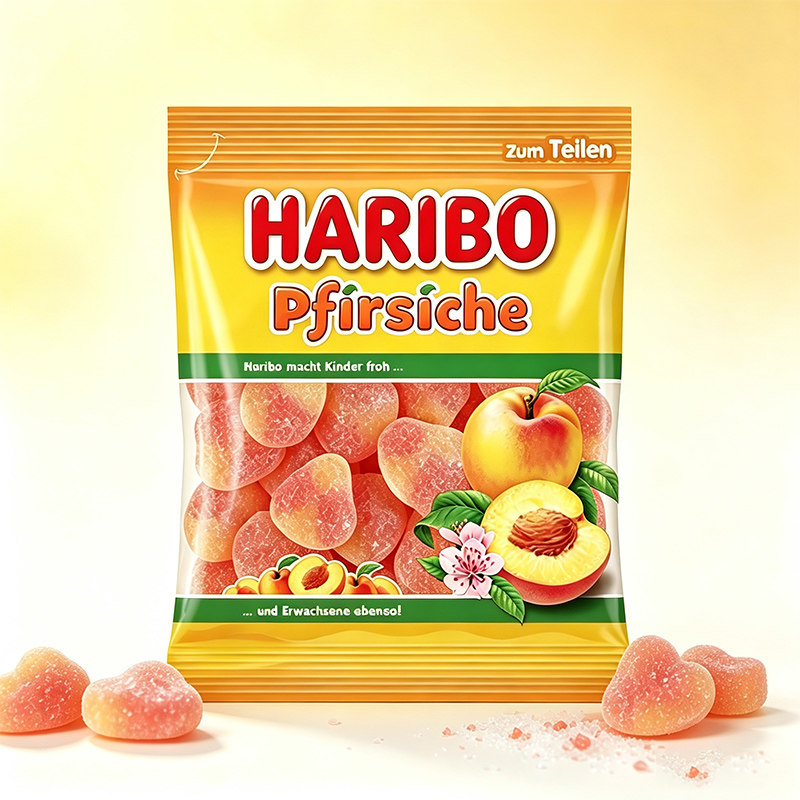 德国进口Haribo哈瑞宝桃子味软糖175g儿童橡皮糖水蜜桃果味qq糖果