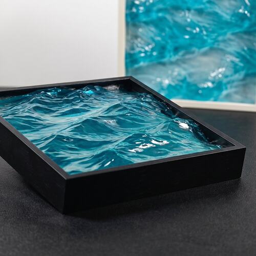 立体树脂海浪桌面摆件铝合金相框