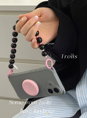 Trolls|高级感灰粉撞色支架ins四角可挂手机壳适用mate70Proiphone16华为Pura70Pro小米17气囊防摔x200reno14