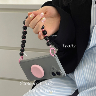 Trolls|高级感灰粉撞色支架ins四角可挂手机壳适用mate70Proiphone16华为Pura70Pro小米17气囊防摔x200reno14