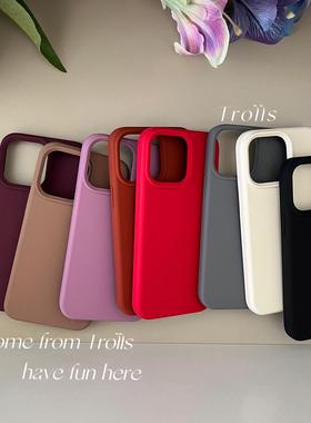 Trolls|ins小众高级感简约纯色液态硅胶适用华为Pura80Pro苹果17promaxVIVOx300pro小米17手机壳全包防摔保护