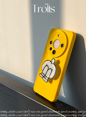 Trolls|韩风小众ins自闭小人支架手机壳适用华为Pura80Pro苹果16/17promate70pro小米17oppovivo一加黄色软壳