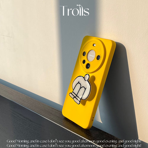 Trolls|韩风小众ins自闭小人支架手机壳适用华为Pura90Pro苹果16/17promate80pro小米17oppovivo一加黄色软壳