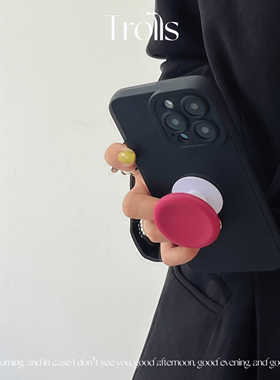Trolls|小众ins简约风黑色软壳手机壳树莓红泡泡支架适用华为pura80/mate70pro+小米15iPhone16promax/reno14