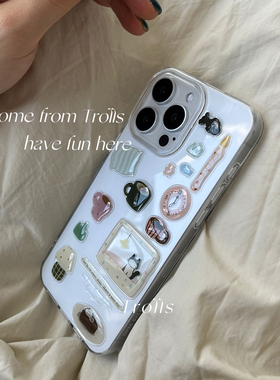 Trolls|猫咪鱼缸电视 盐系ins猫猫DIY果冻立体贴纸双层手机壳适用华为mate70Pro/nova14小米15iphone16reno14