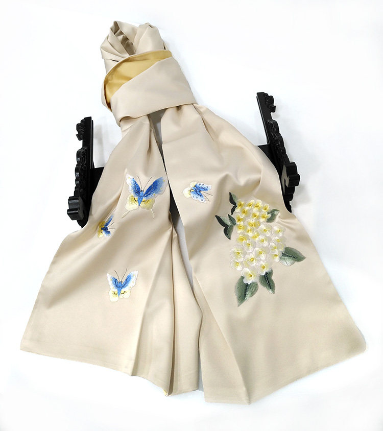 湘绣围巾女真丝双层丝巾桑蚕丝刺绣长款旗袍披肩杭州颜色图案随机