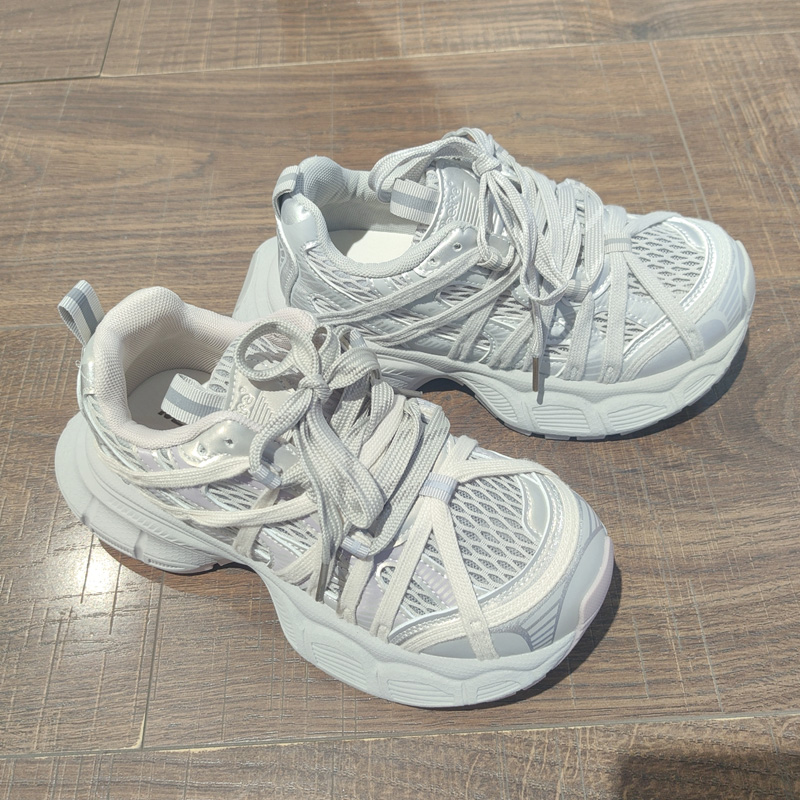 2025年新款老爹鞋女撞色高跟系带