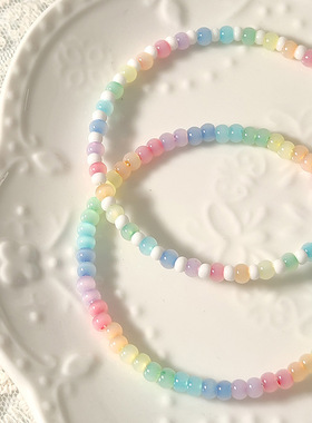 彩虹色串珠手链猫眼米珠